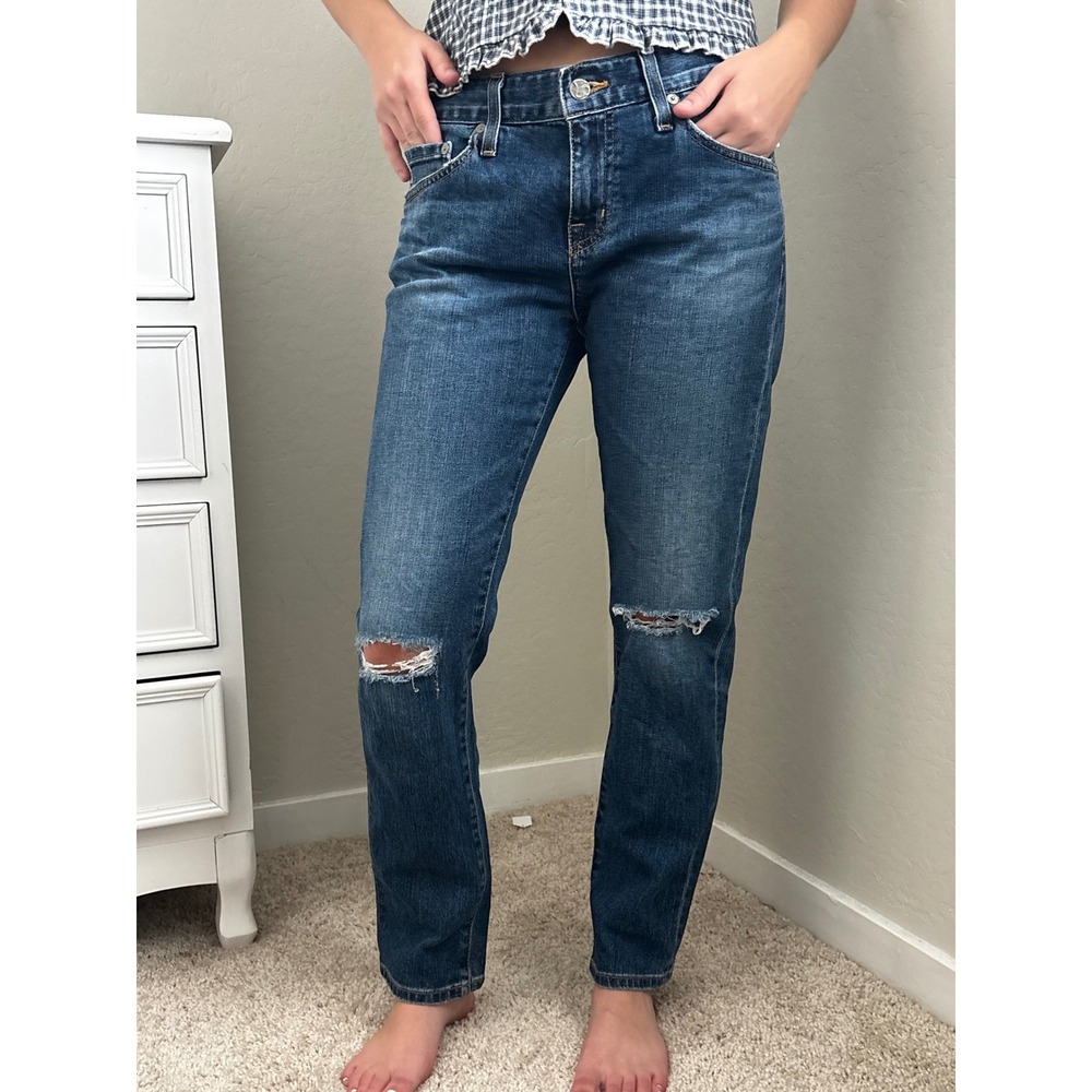 Ag Adriano Goldschmied Ex-Boyfriend Slim Distressed Jeans Slouchy Blue Denim